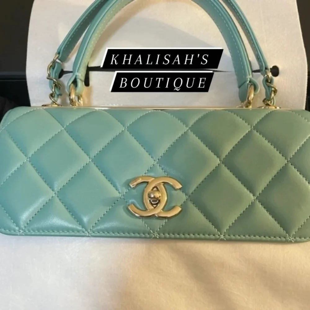 BNIB Very Rare Authentic Chanel Trendy CC 21S Tiffany Blue Gold Hardware Lambski - Picture 13 of 16